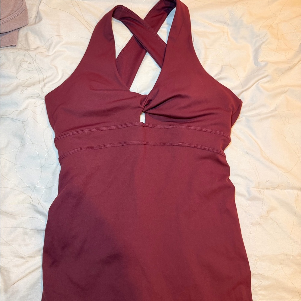 Fabletics Burgundy Halter Bodysuit